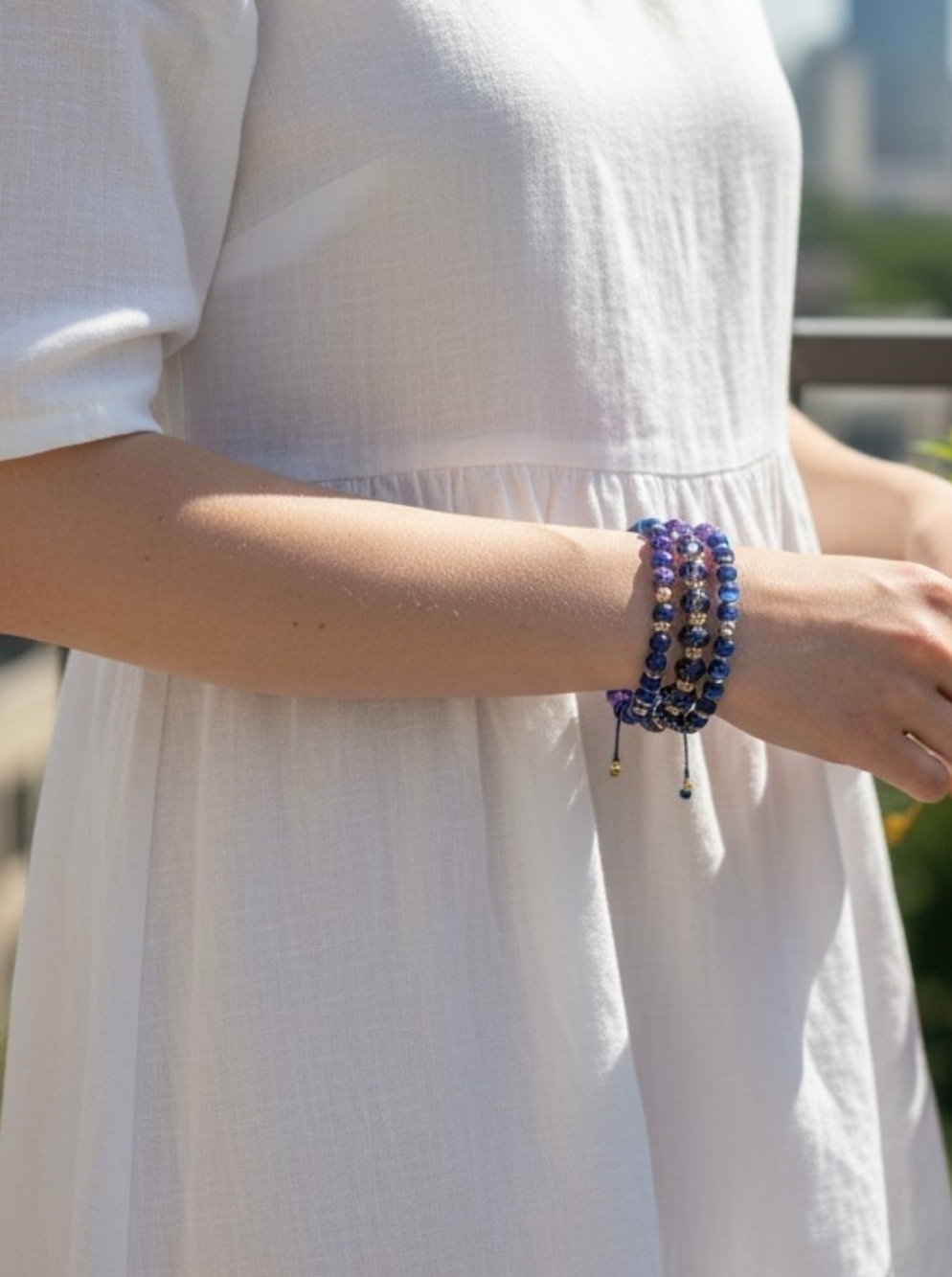 Stunning Amethyst/Cateye/Crystal 3pc Set Bracelet with Gold Accents - Picture 2 of 5